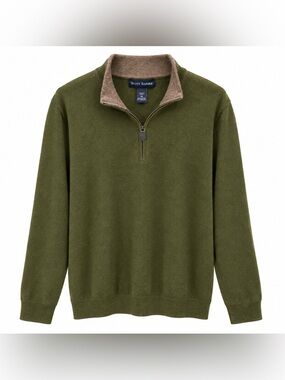 Scott Barber Men’s XL Cotton Cashmere Quarter Zip Sweater Olive Green Pullover